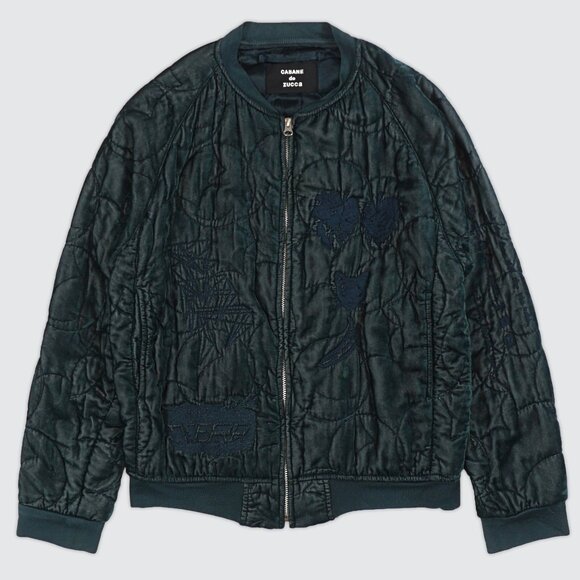 AW02/ Cabane De Zucca Embroidery Velvet Bomber/ Size S - Picture 3 of 14